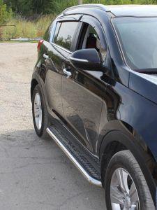 Подножки с листом диам.60мм, лист алюминий, окантовка нержавейка, для авто Kia Sportage, Hyundai IX35 2010-2014, 2014- (HIX35.5)