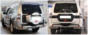 Защита заднего бампера уголки двойные диам.60/43мм, нержавейка, для авто Mitsubishi Pajero IV 2007-2014 (MP2012.2), 2014- (МР2015.2)