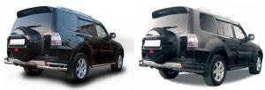 Защита заднего бампера уголки двойные диам.76/42мм, нержавейка (возможен заказ сталь с черным покрытием -60%), для авто Mitsubishi Pajero IV 2007-2014, 2014-
