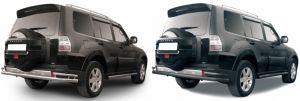 Защита заднего бампера труба двойная диам.76/42мм, нержавейка (возможен заказ сталь с черным покрытием -60%), для авто Mitsubishi Pajero IV 2007-2014, 2014-