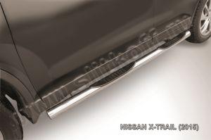 Подножки-трубы со ступеньками диам.76мм, нержавейка (возможен заказ сталь с черным покрытием -60%), для авто Nissan X-Trail T32 2014-