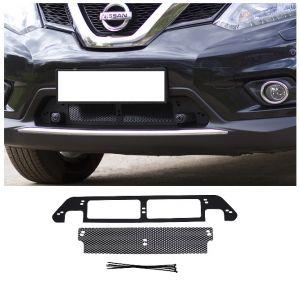 Накладка-сетка на решетку бампера (нижняя), пластик, для авто Nissan X-Trail T32 с парктрониками 2014-