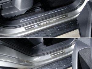 Накладки на пороги внешние (лист шлифованный надпись Volkswagen) 4шт код VWTIG17-33 для VOLKSWAGEN TIGUAN 2016-