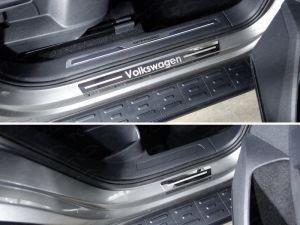 Накладки на пороги внешние (лист зеркальный надпись Volkswagen) 4шт код VWTIG17-32 для VOLKSWAGEN TIGUAN 2016-