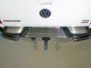 Накладки на задний бампер (лист шлифованный надпись Volkswagen) код VWAMAR17-52 для VOLKSWAGEN AMAROK 2016-