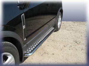 Подножки с листом, лист алюминий, окантовка нержавейка диам.57мм, для авто Opel Antara, Chevrolet Captiva 2006-2011, 2011-