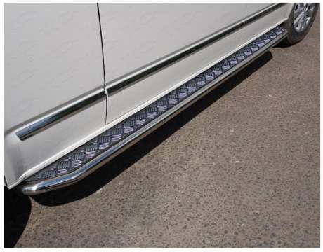Подножки с листом диам.42мм, лист алюминий, окантовка нержавейка, для авто Volkswagen T5 2003-2015, T6 2015- длинная база