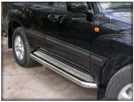 Подножки с листом диам.76мм, лист алюминий, окантовка нержавейка, для авто Toyota LC100 1998-2008, Lexus LX 470 1998-2007 (LX5)