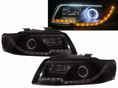 Передняя оптика диодная черная с ангельскими глазками CCFL для Audi A4 B6 2001-2005
