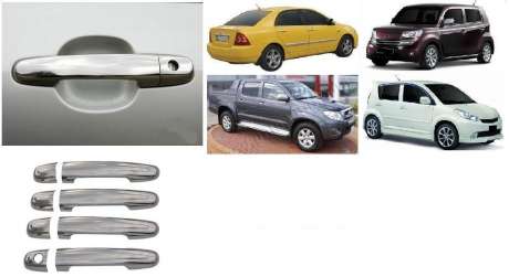 Накладки на дверные ручки (одно отверстие под ключ, без отверстия под чип), нержавейка (на 4 двери), для авто Toyota Corolla (вкл. Altis, Runx, Allex) 2001-2006, Corolla 2006-2013, Corolla Verso 2001-2009