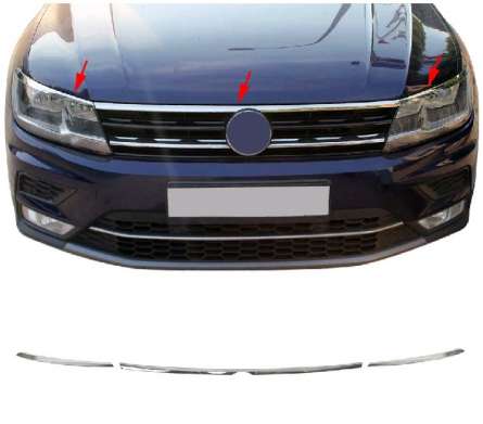 Реснички на фары и накладка на кромку капота, 3шт, нержавейка, для авто VW Tiguan 2016-