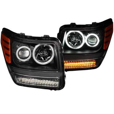 Передняя оптика диодная черная с ангельскими глазками Anzo 111145 для Dodge Nitro 2007-2012