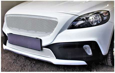 Решетка радиатора "Premium" (верхняя) (вместо штатной), серебро, сетка 3D 4мм алюминий, окантовка алюминий, для авто Volvo V40 Cross Country 2012-2016