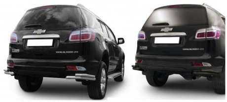 Защита заднего бампера уголки двойные диам.57/42мм, нержавейка (возможен заказ сталь с черным покрытием -60%), для авто Chevrolet Trailblazer 2012-