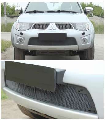 Накладка-сетка на решетку бампера (нижняя), пластик, для авто Mitsubishi L200 2010-2014, 2014-2015, Mitsubishi Pajero Sport 2008-2013