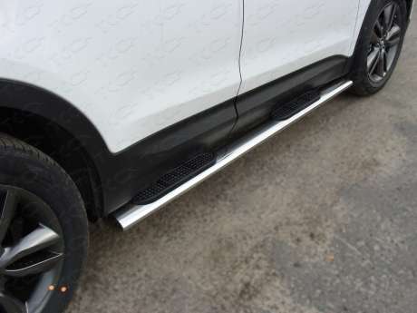Подножки-трубы овальные со ступеньками диам.120х60мм, нержавейка, для авто Hyundai Santa Fe 2012-2018 (HYUNSF4WD15.10)