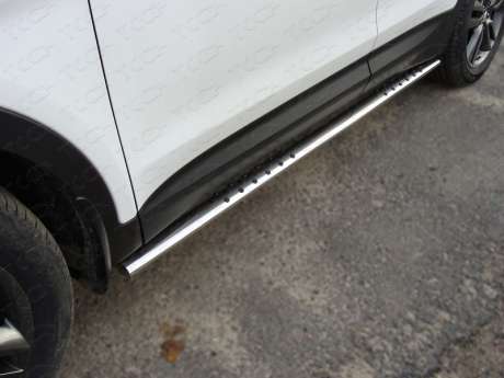 Подножки-трубы овальные с противоскользящими накладками диам.75х42мм, нержавейка, для авто Hyundai Santa Fe 2012-2018 (HYUNSF4WD15.12)