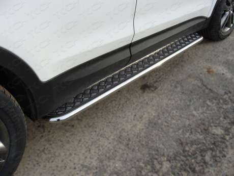 Подножки с листом диам.42мм, лист алюминий, окантовка нержавейка, для авто Hyundai Santa Fe 2012-2018 (HYUNSF4WD15.15)