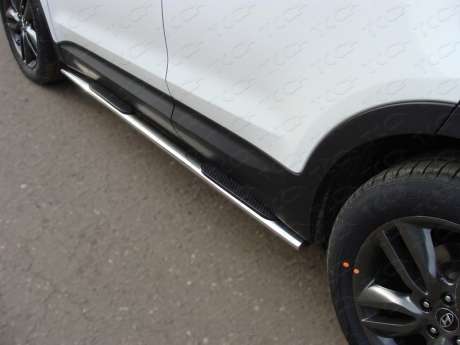 Подножки-трубы овальные со ступеньками диам.75х42мм, нержавейка, для авто Hyundai Santa Fe 2012-2018 (HYUNSF4WD15.11)
