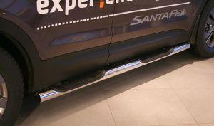 Подножки-трубы со ступеньками диам.76мм, нержавейка, для авто Hyundai Santa Fe 2012-