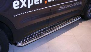 Подножки с листом диам.42мм, лист алюминий, окантовка нержавейка, для авто Hyundai Santa Fe 2012-