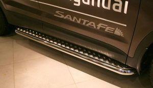 Подножки с листом диам.60мм, лист алюминий, окантовка нержавейка, для авто Hyundai Santa Fe 2012-