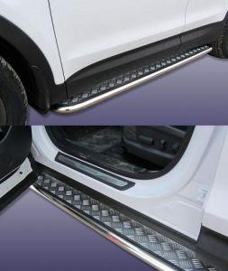 Подножки с листом, лист алюминий, окантовка нержавейка диам.42мм, для авто Hyundai SantaFe 2012-