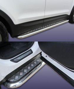 Подножки с листом, лист алюминий, окантовка нержавейка диам.57мм, для авто Hyundai SantaFe 2012-