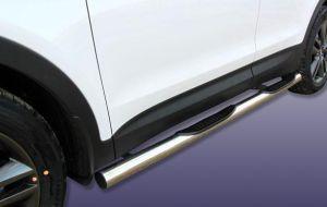 Подножки-трубы со ступеньками диам.76мм, нержавейка, для авто Hyundai SantaFe 2012-