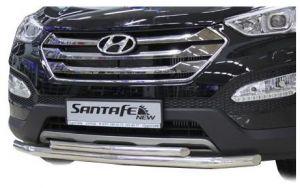 Защита переднего бампера труба двойная диам.60мм, нержавейка, для авто Hyundai SantaFe 2012-