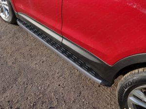 Пороги алюминиевые с пластиковой накладкой (карбон серые)1820 мм код HYUNSF4WD15-20GR для Hyundai Santa Fe 2012-