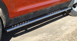 Подножки-трубы овальные с противоскользящими накладками диам.75x42мм, нержавейка, для авто Kia Sportage 2010-2014, 2014- (KIASPORT14.05)