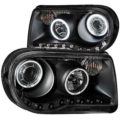 Передняя оптика диодная черная с ангельскими глазками Anzo 121251 для Chrysler 300C 2005-2010