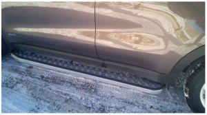 Подножки с листом, окантовка прямоугольный профиль 20х40мм, окантовка нержавейка, лист алюминий, для авто Kia Sportage 2016-