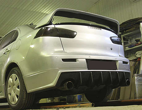 Юбка заднего бампера под покраску, съемный диффузор, АВS-пластик, для авто Mitsubishi Lancer X 2007-2010, 2010-