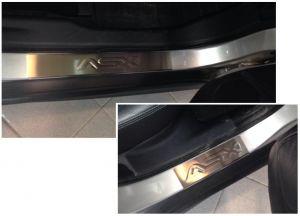 Накладки на внутренние пороги штампованная с логотипом (компл.4шт), нержавейка, для авто Mitsubishi ASX 2010-2012, 2012-