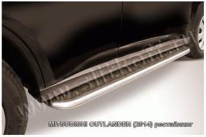 Подножки с листом, лист алюминий черный, окантовка нержавейка диам.42мм, для авто Mitsubishi Outlander 2012-2015, 2015- (MOUT14-013, MОUT15-013)