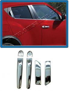 Накладки на дверные ручки (1 отверстие под ключ, без отверстия под чип), нержавейка (на 4 двери, 6шт), для авто Nissan Juke 2010-2014, 2014-