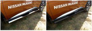 Подножки-трубы со ступеньками диам.76мм, нержавейка (возможен заказ сталь с черным покрытием -50%), для авто Nissan Murano Z52 2016-