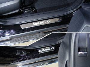 Накладки на пороги (лист зеркальный надпись Subaru XV) 4шт код SUBXV17-27 для SUBARU IMPREZA XV 2017-