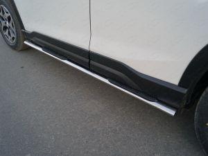 Пороги овальные с накладкой 75х42 мм код SUBFOR18-23 для Subaru Forester S5 2018-