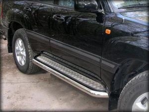 Подножки с листом диам.76мм, лист алюминий, окантовка нержавейка, для авто Toyota Land Cruiser Prado 120 2002-2009