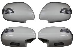 Корпуса зеркал с повторителями поворотов в стиле Lexus GX (белые, комплект) для Toyota Prado 120