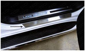 Накладки на внутренние пороги с загибом, нержавейка матовая (4шт), для авто Toyota Land Cruiser 200 2015-