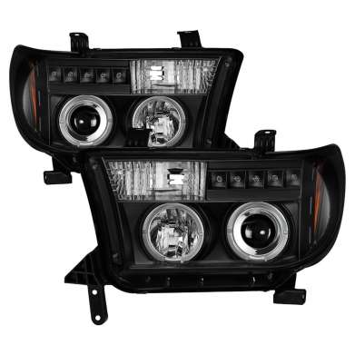 Передняя оптика диодная черная с ангельскими глазками Spyder Auto 5012029 для Toyota Sequoia 2007-2013