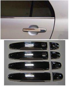 Накладки на дверные ручки (одно отверстие под ключ, с отверстиями под чип), нержавейка (на 4 двери), для авто Toyota Corolla 2006-2013, Auris 2007-2012, Toyota Prius 2003-2009, Yaris 2005-2011, Toyota RAV4 2006-2013, Urban Cruiser 2009-