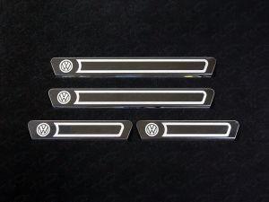 Накладки на пороги внешние (лист зеркальный логотип Volkswagen) код VWPOLO16-21 для VOLKSWAGEN POLO 2016-