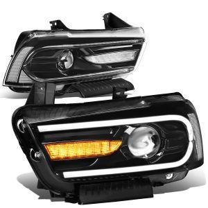 Передняя оптика диодная черная Line Style для Dodge Charger 2011-2014 