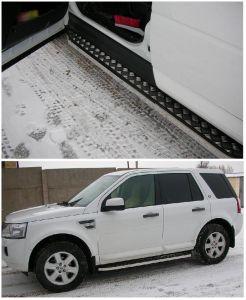 Подножки с листом, окантовка прямоугольный профиль 20х40мм, окантовка нержавейка, лист алюминий, для авто Land Rover Freelander 2006-