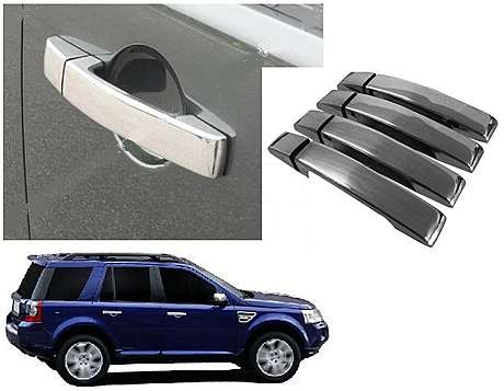 Накладки на дверные ручки (без отверстий под ключ и чип), нержавейка (на 4 двери), для авто Land Rover Discovery III 2004-2009, Freelander 2007-2010, Range Rover Sport 2005-2009